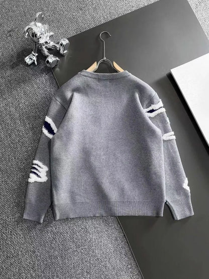 BURBERRY || Big Go Intarsia Jacquard Grey Sweater Knit