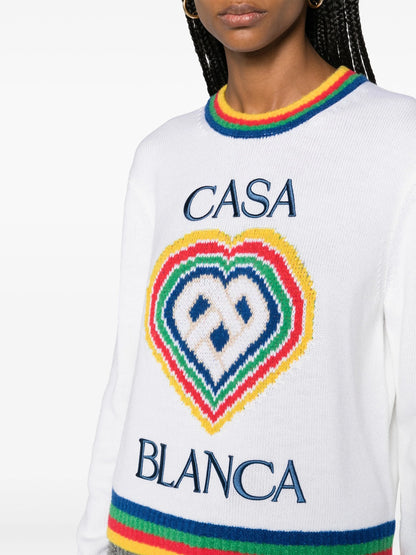 CASABLANCA || Heart Boucle Brand Unisex Jumper White