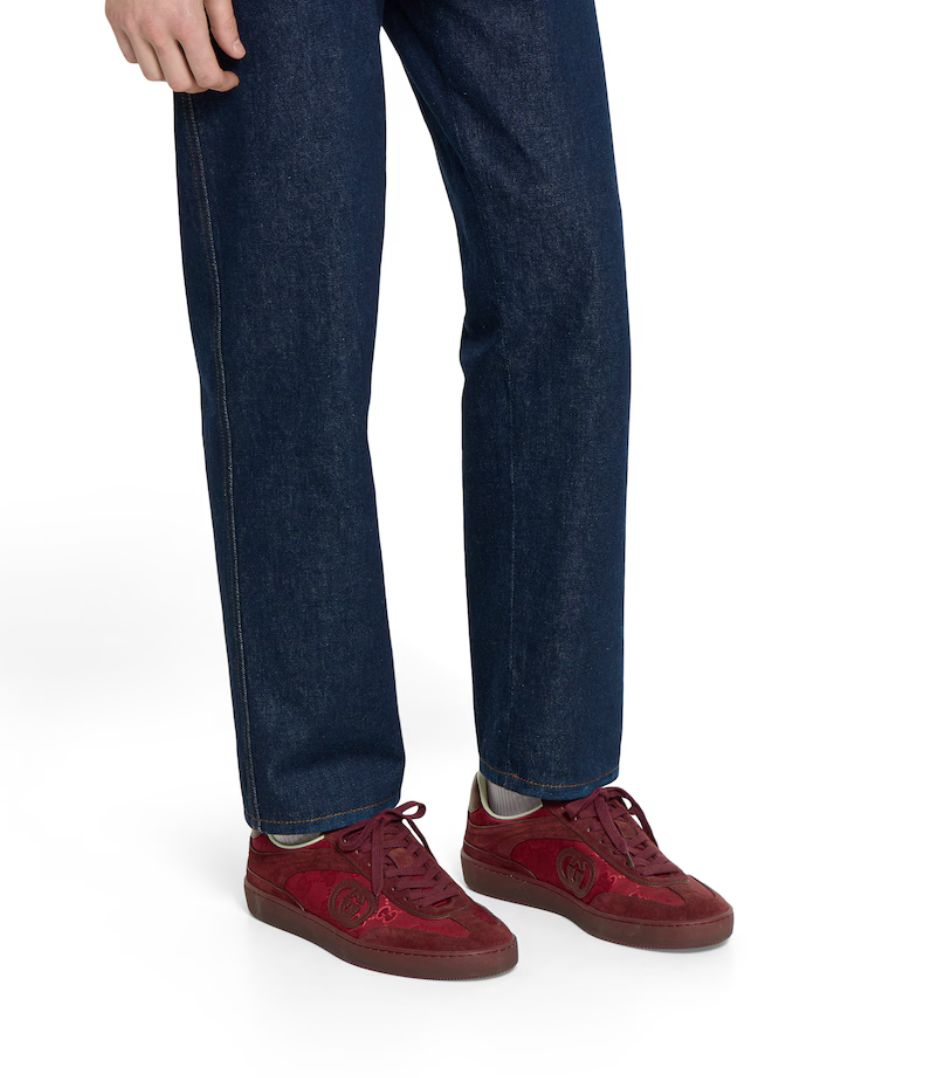 GUCCI || B Sneaker in Rosso Ancora GG Canvas and Suede