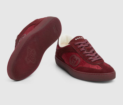 GUCCI || B Sneaker in Rosso Ancora GG Canvas and Suede