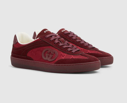GUCCI || B Sneaker in Rosso Ancora GG Canvas and Suede