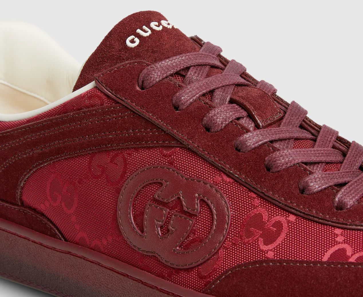 GUCCI || B Sneaker in Rosso Ancora GG Canvas and Suede