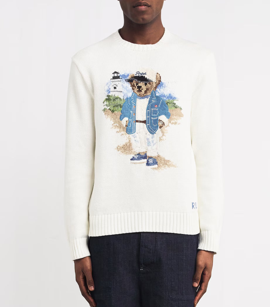 POLO RALPH LAUREN || Cotton Coastal Polo Bear White Sweater