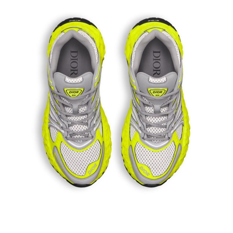 CHRISTIAN DIOR || Dior B30 Neon Yellow & Grey Technical Mesh Low-Top Sneakers