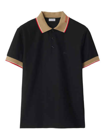 BURBERRY || Logo Collar Slim Fit Cotton Polo Shirt – Contrast Trim Pique Polo
