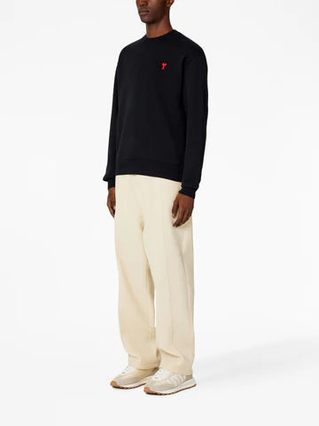 AMI PARIS || Men’s Black Crewneck Sweatshirt with Red Heart Logo