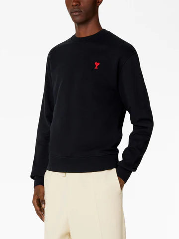 AMI PARIS || Men’s Black Crewneck Sweatshirt with Red Heart Logo