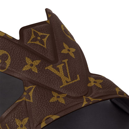 LOUIS VUITTON || Waterfront Mule – Brown Monogram Grained Leather Sandals