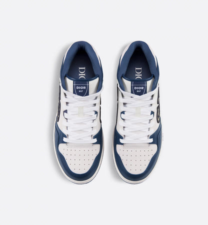 CHRISTIAN DIOR || Mid-Top Sneaker Navy Blue and White Smooth Calfskin Dior Oblique Jacquard