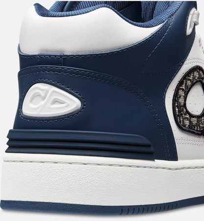 CHRISTIAN DIOR || Mid-Top Sneaker Navy Blue and White Smooth Calfskin Dior Oblique Jacquard