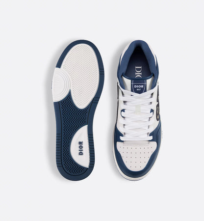 CHRISTIAN DIOR || Mid-Top Sneaker Navy Blue and White Smooth Calfskin Dior Oblique Jacquard