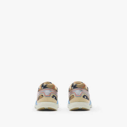 BURBERRY || Vintage Check & Leather Sneakers - Light Blue/Silver/Archive Beige
