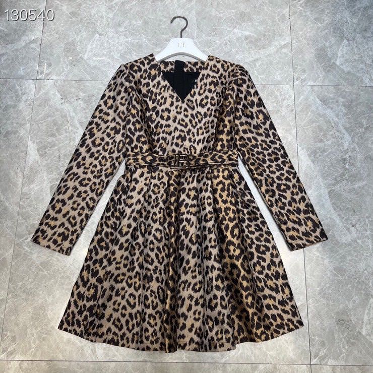 Blamain Vintage leopard print V-neck Strap Dress