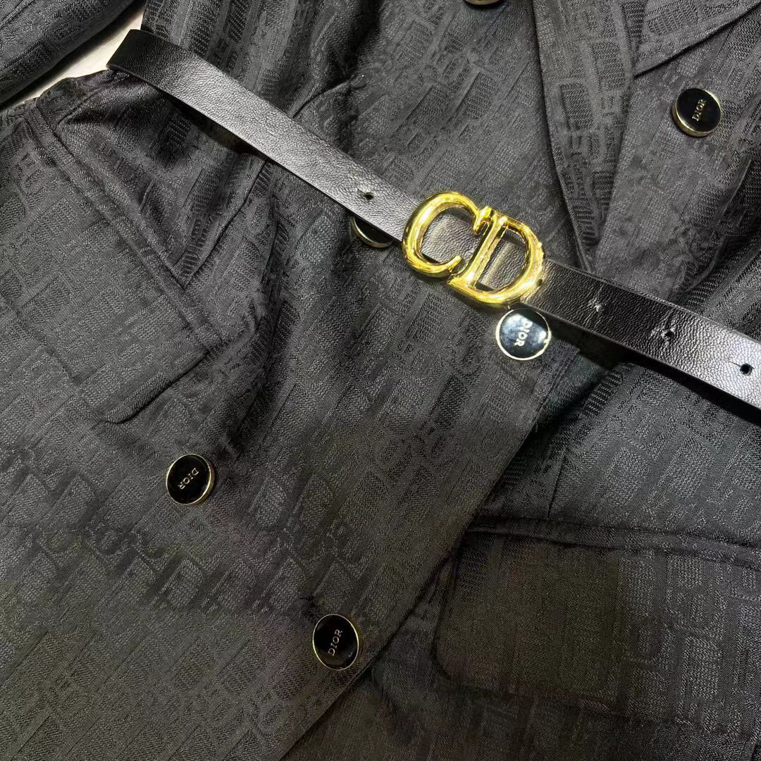 CHRISTIAN DIOR Black Jacquard Cotton Blend Belted Trench Coat