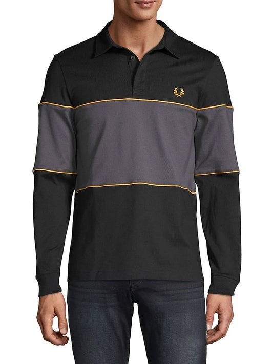 FRED PERRY || Panelled Long Sleeve Polo T-Shirt - FASHION MYST 