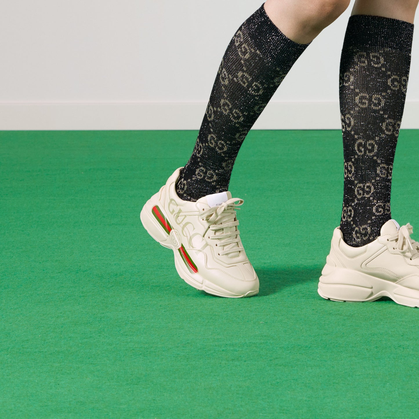 GUCCI || GG Rhyton Gucci Logo Leather Sneaker