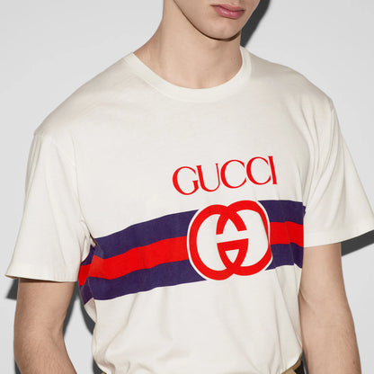 GUCCI || Interlocking GG Logo Cotton T-Shirt / White