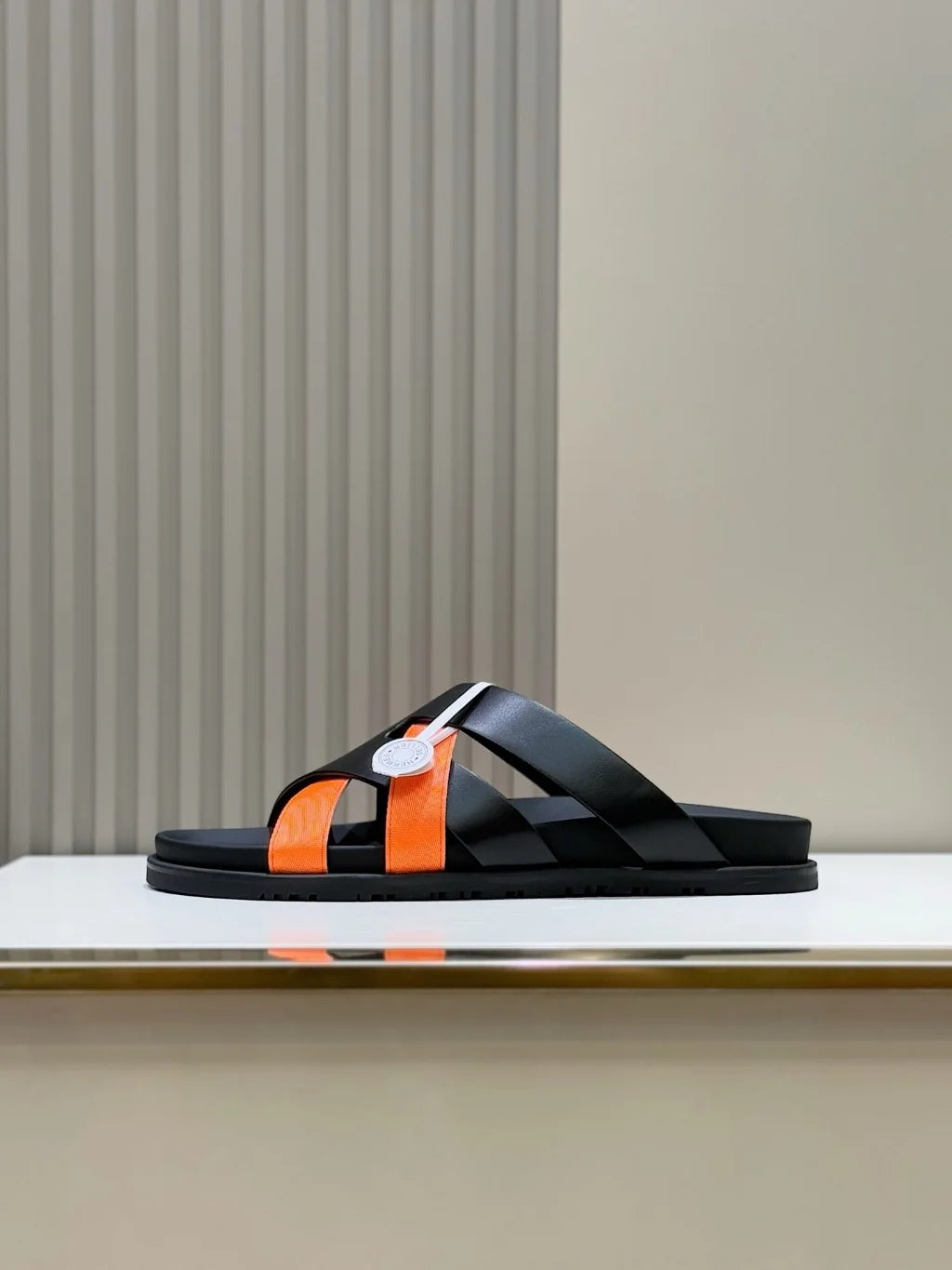 HERMES || Black and Orange Cross-Strap Sandals- FASHION MYST