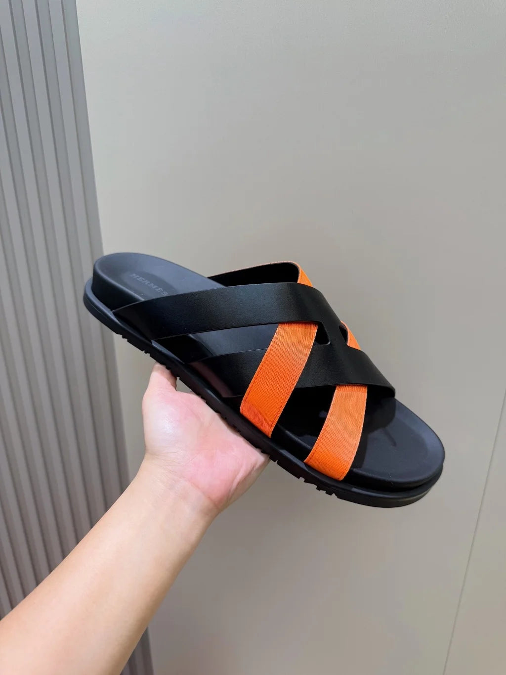 HERMES || Black and Orange Cross-Strap Sandals- FASHION MYST