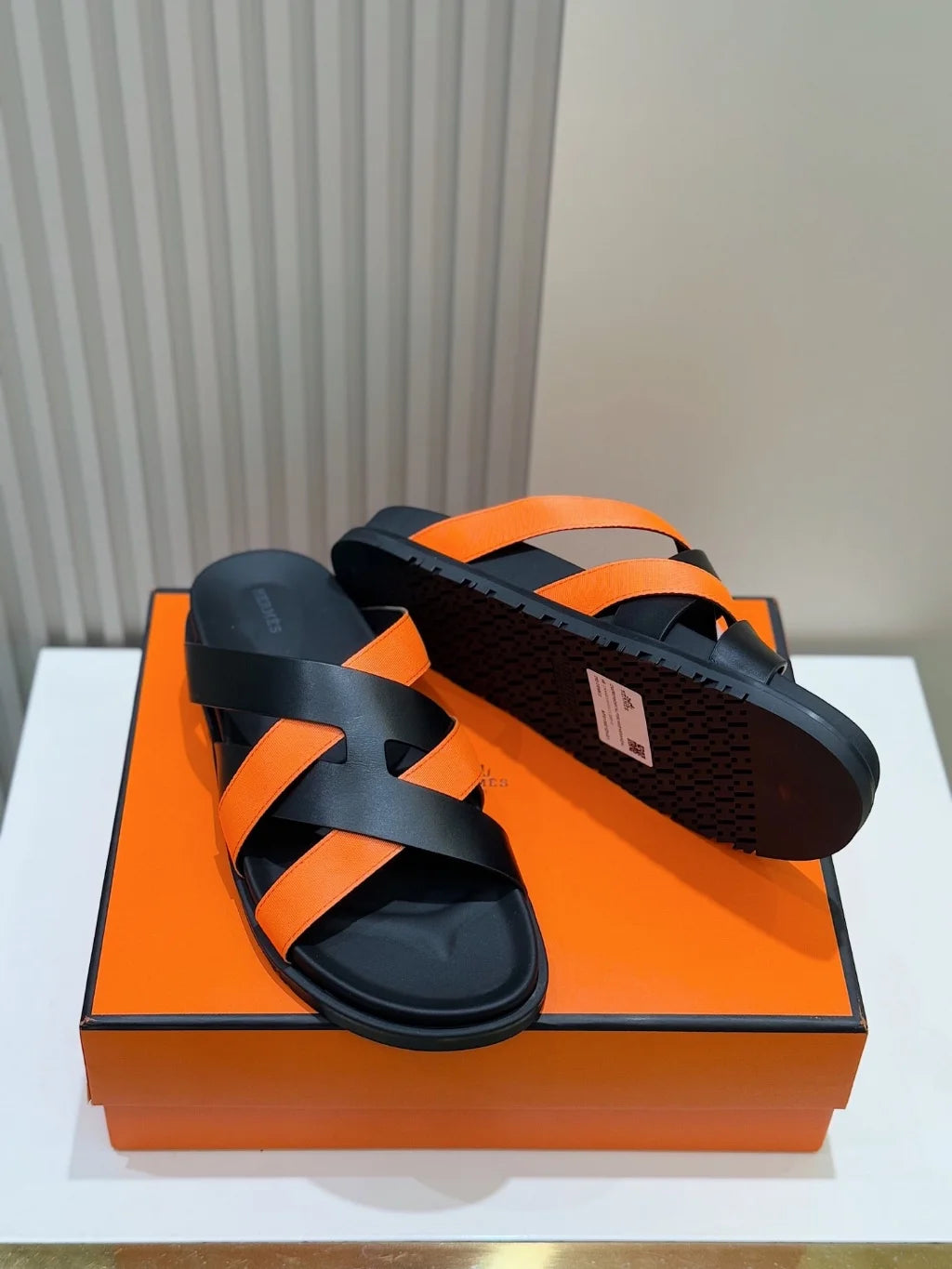 HERMES || Black and Orange Cross-Strap Sandals- FASHION MYST