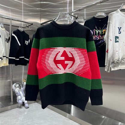 GUCCI || Striped V-Neck Felted Jumper Pullover