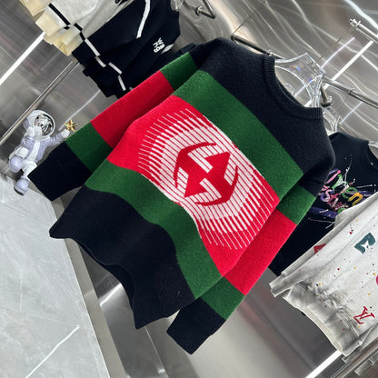 GUCCI || Striped V-Neck Felted Jumper Pullover