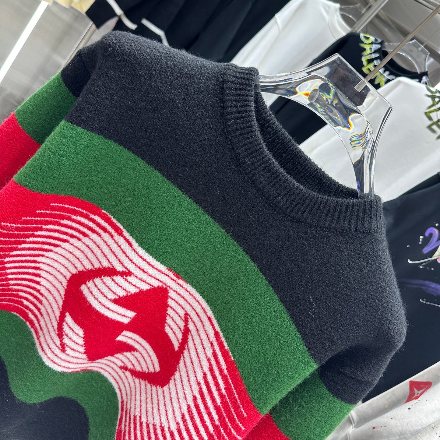 GUCCI || Striped V-Neck Felted Jumper Pullover