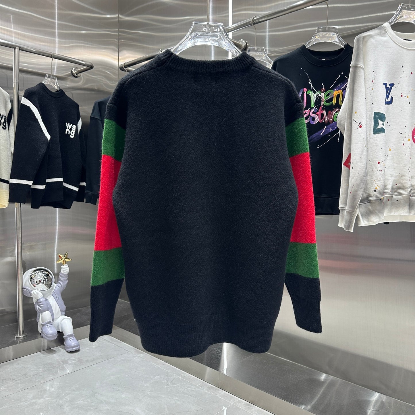 GUCCI || Striped V-Neck Felted Jumper Pullover