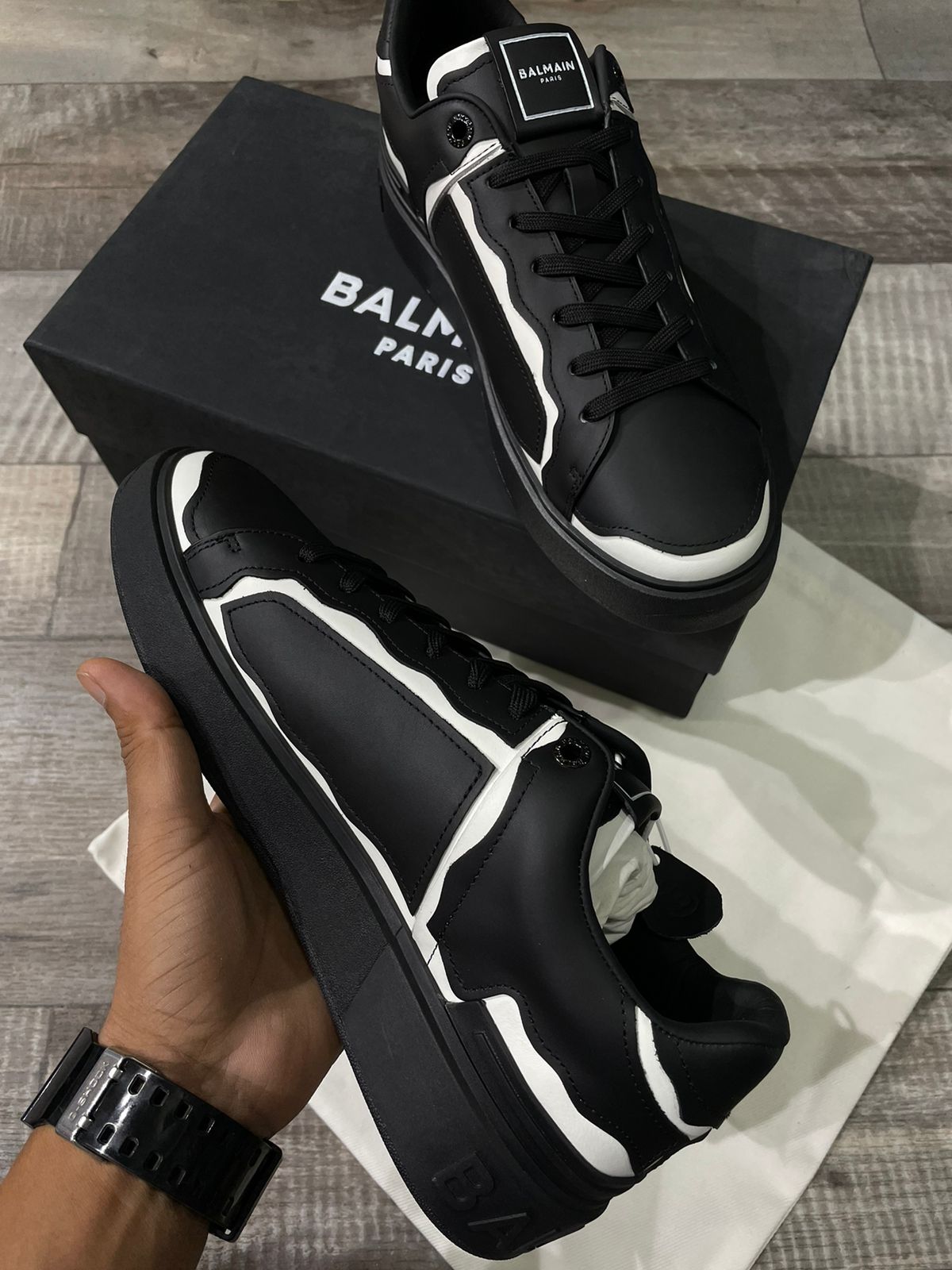 BALMAIN || Panel Stitch B-Court Sneakers Black - FASHION MYST 