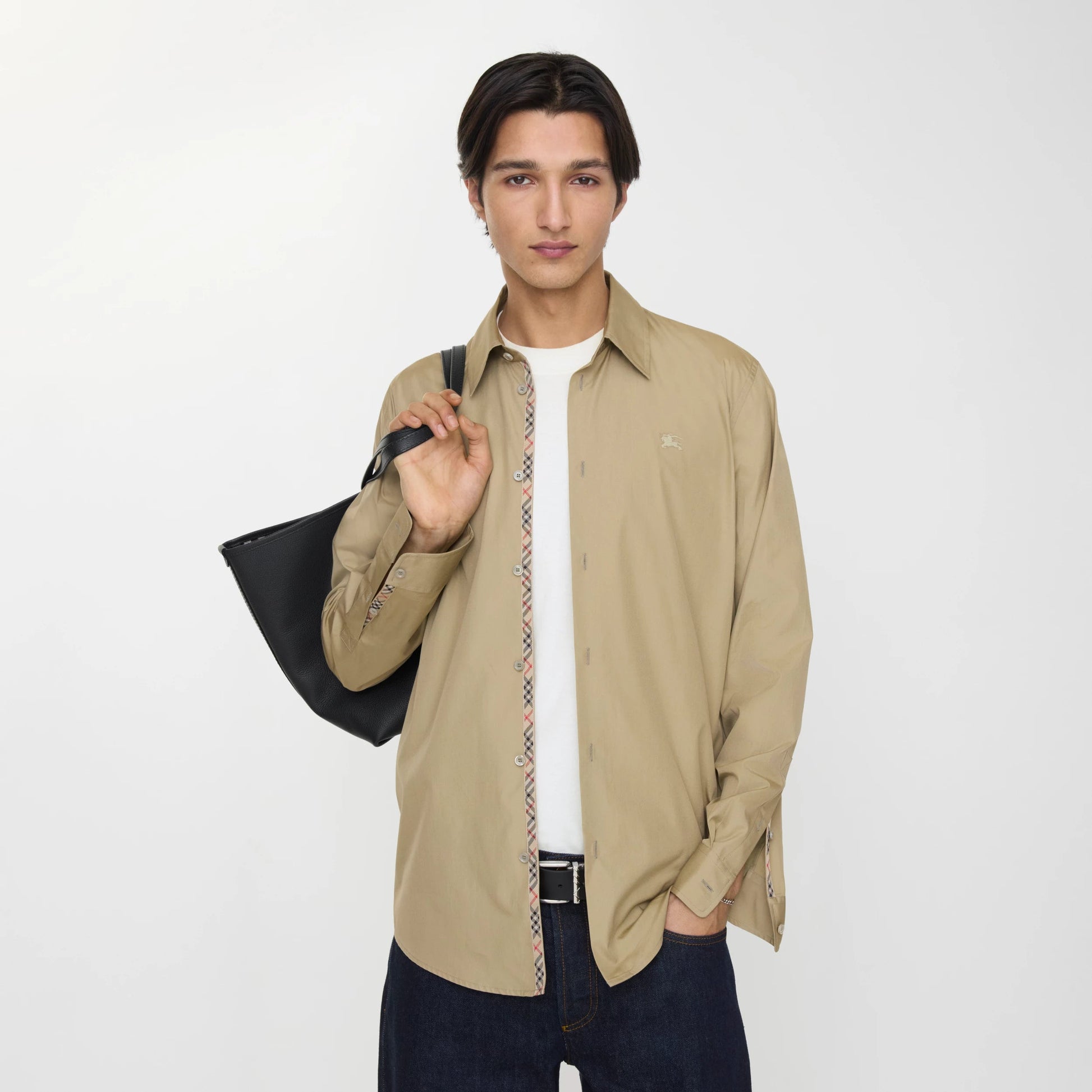 Burberry Men's Formal Cotton Shirt | Beige & Sky Blue | Fashion Myst FASHION MYST
