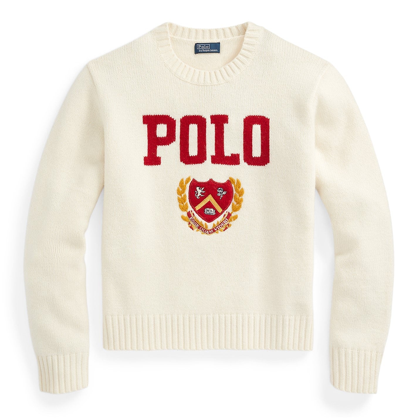 POLO RALPH LAUREN || Logo & Crest Wool Crewneck White Jumper