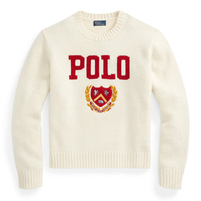 POLO RALPH LAUREN || Logo & Crest Wool Crewneck White Jumper