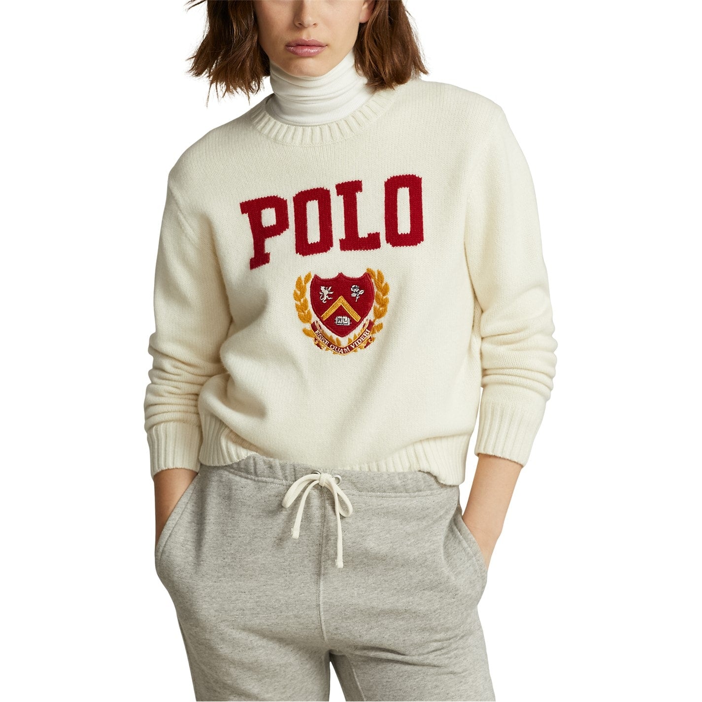 POLO RALPH LAUREN || Logo & Crest Wool Crewneck White Jumper