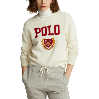 POLO RALPH LAUREN || Logo & Crest Wool Crewneck White Jumper