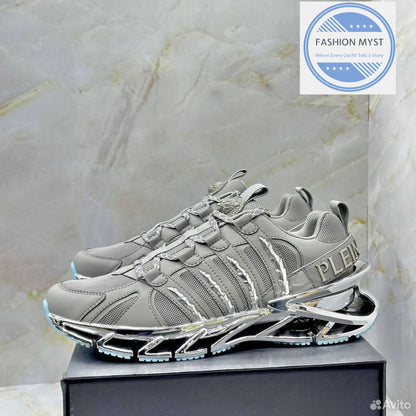 PHILIPP PLEIN || Sport Men's "Tiger Luxe" Grey Mesh Sneakers with Chrome Sculpted Sole - FASHION MYST