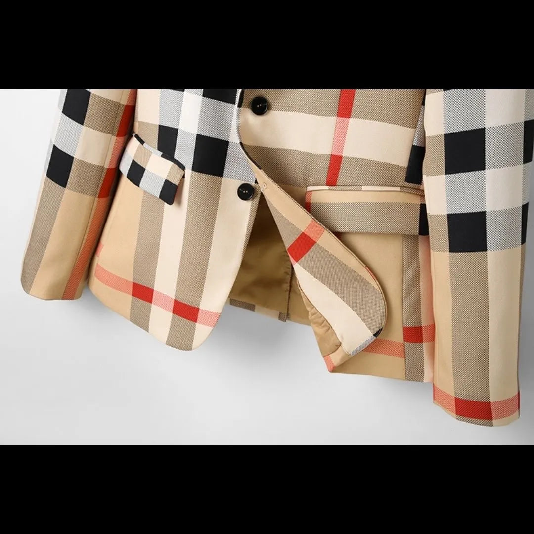 BURBERRY || Check Wool-Cotton Jacquard Tailored Jacket Blazer