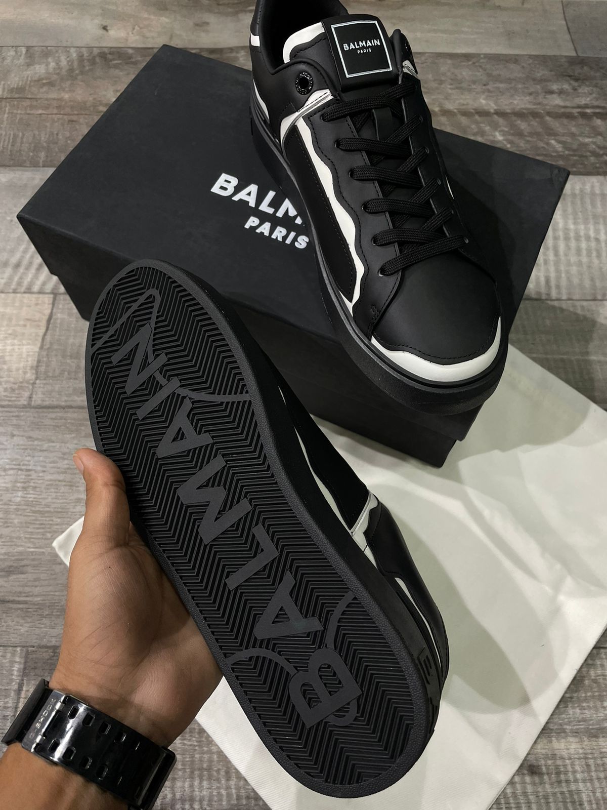 BALMAIN || Panel Stitch B-Court Sneakers Black - FASHION MYST 