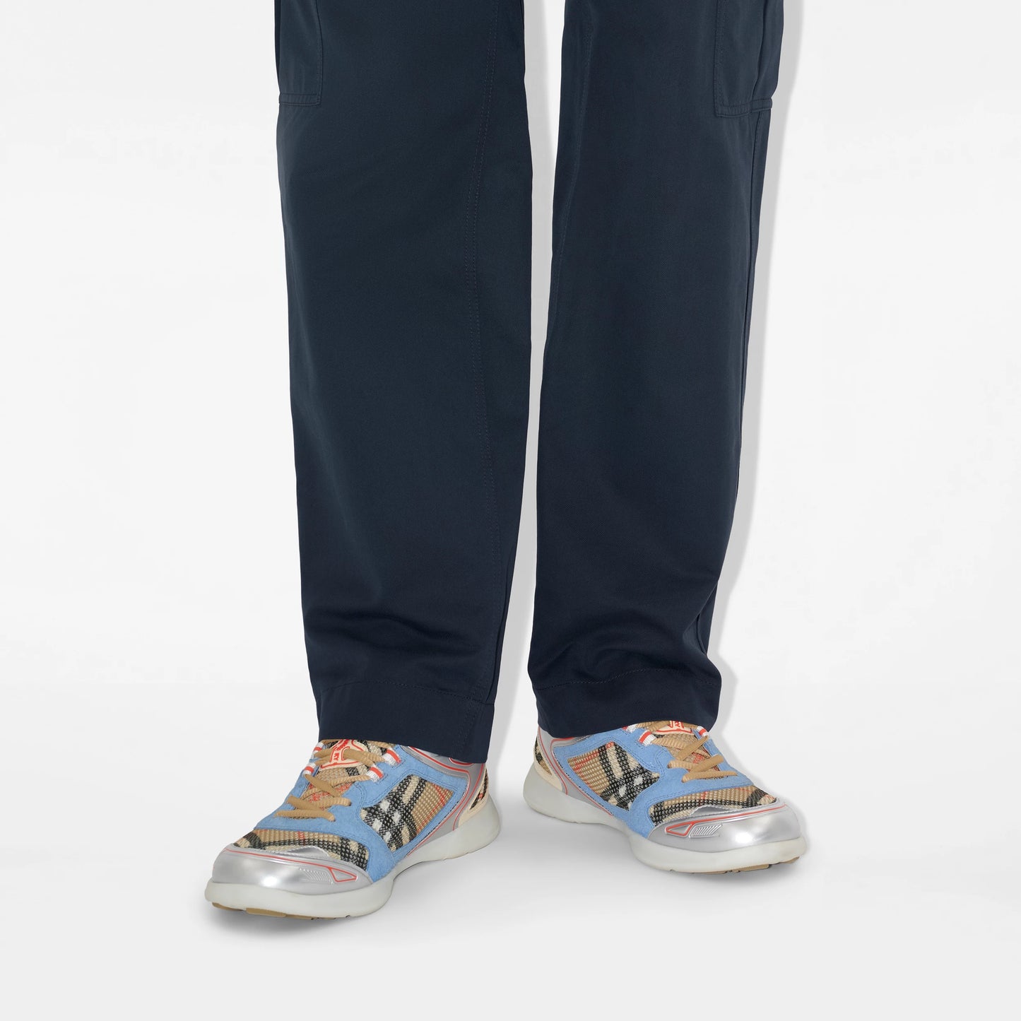 BURBERRY || Vintage Check & Leather Sneakers - Light Blue/Silver/Archive Beige