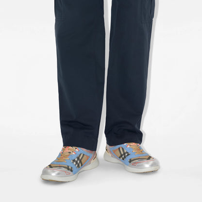 BURBERRY || Vintage Check & Leather Sneakers - Light Blue/Silver/Archive Beige