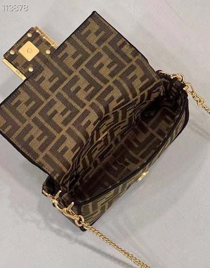 FENDI || Baguette Chain Midi FF Jacquard Fabric Bag For Ladies - FASHION MYST 