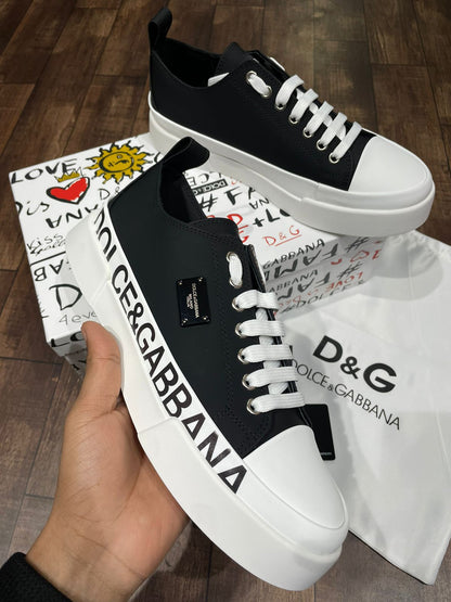 DOLCE & GABBANA || PORTOFINO LEATHER SNEAKERS WITH LOGO - FASHION MYST 