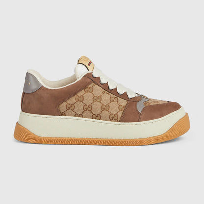 GUCCI || GG Double Screener Panelled Brown Sneakers