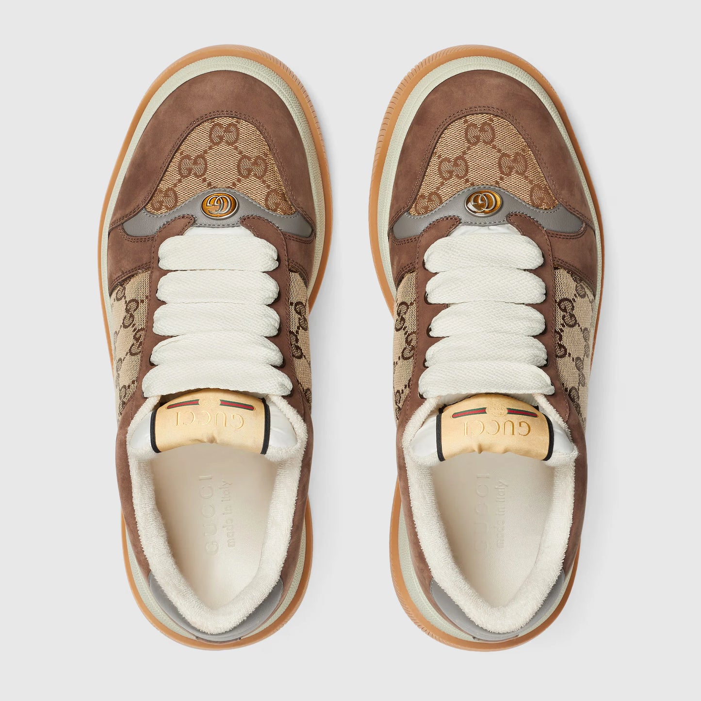 GUCCI || GG Double Screener Panelled Brown Sneakers