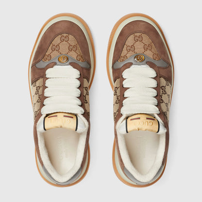 GUCCI || GG Double Screener Panelled Brown Sneakers