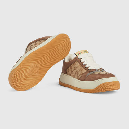 GUCCI || GG Double Screener Panelled Brown Sneakers