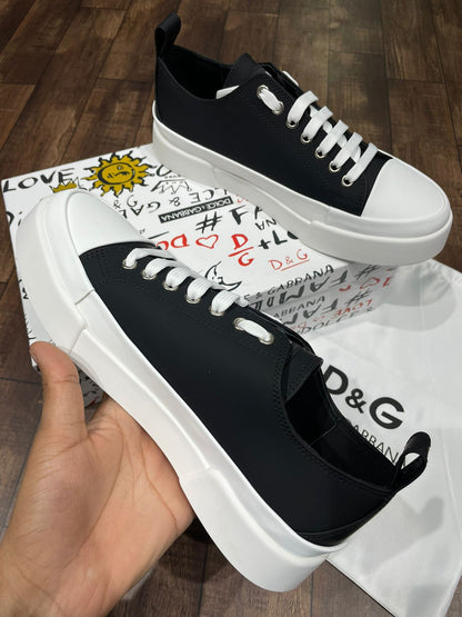 DOLCE & GABBANA || PORTOFINO LEATHER SNEAKERS WITH LOGO - FASHION MYST 