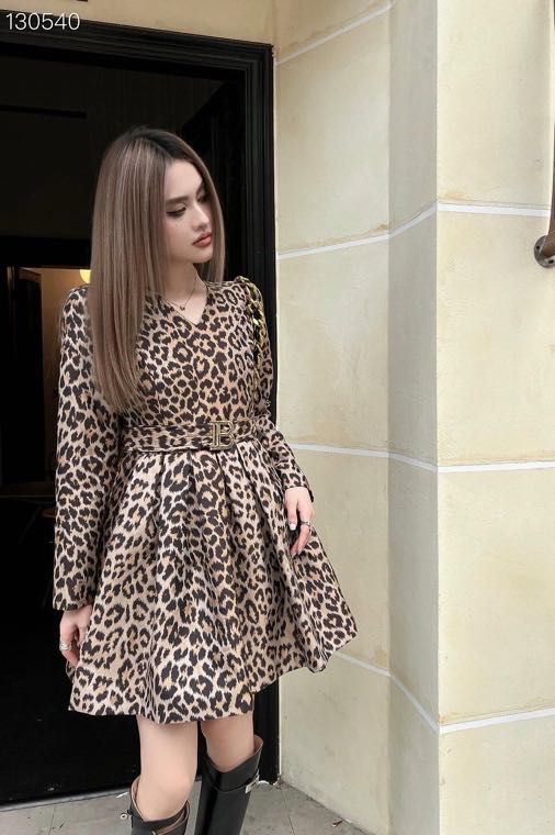 Blamain Vintage leopard print V-neck Strap Dress - FASHION MYST 