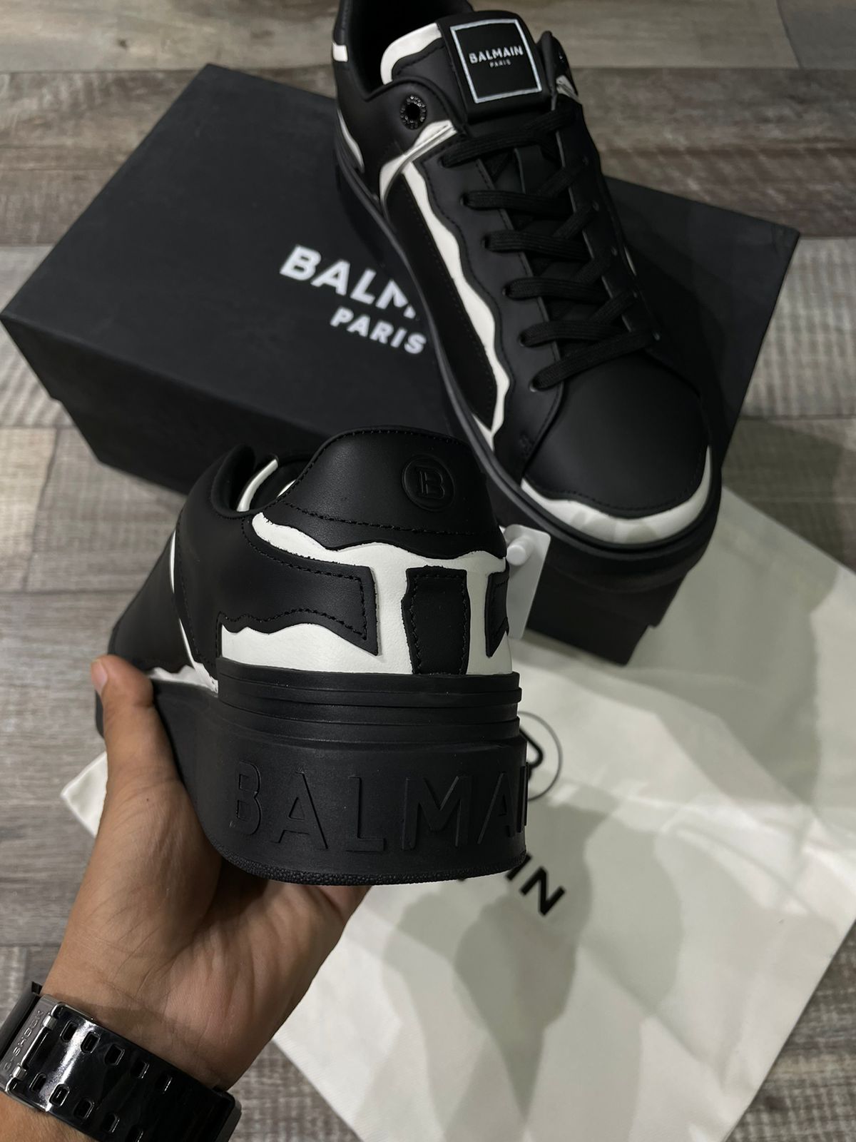 BALMAIN || Panel Stitch B-Court Sneakers Black - FASHION MYST 