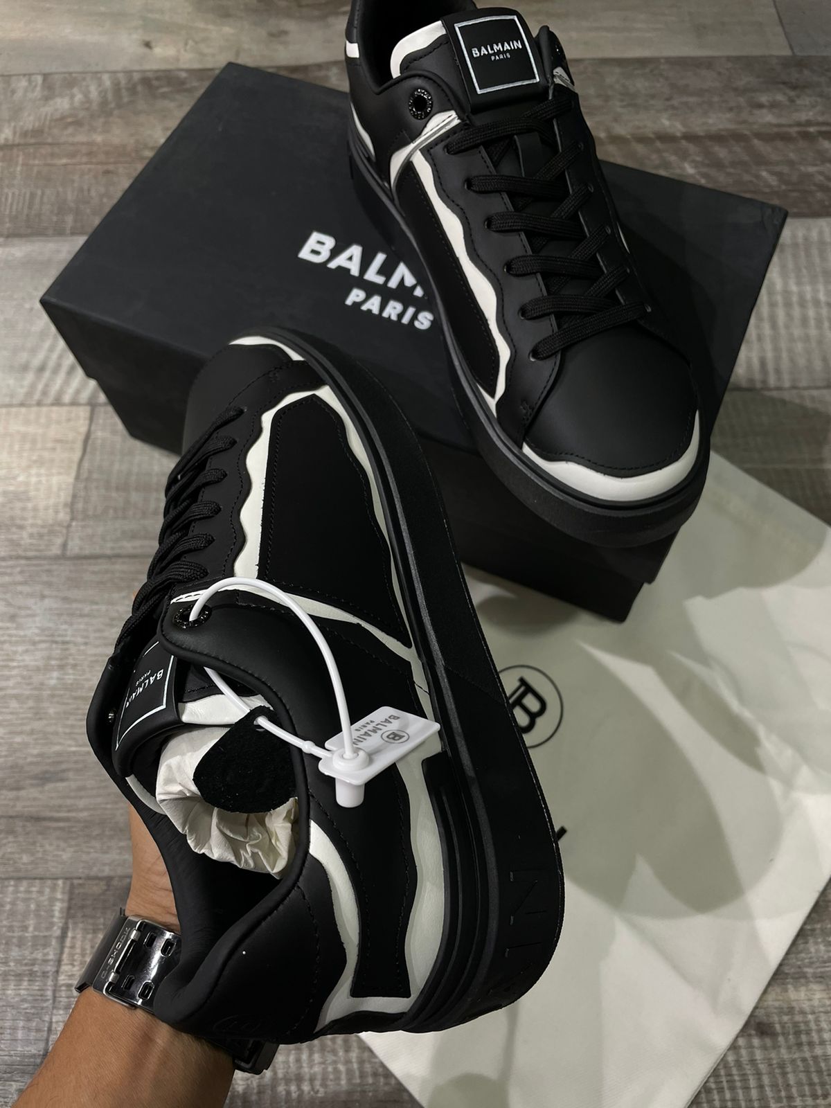 BALMAIN || Panel Stitch B-Court Sneakers Black - FASHION MYST 