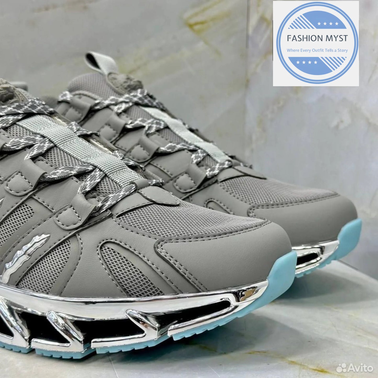 PHILIPP PLEIN || Sport Men's "Tiger Luxe" Grey Mesh Sneakers with Chrome Sculpted Sole - FASHION MYST